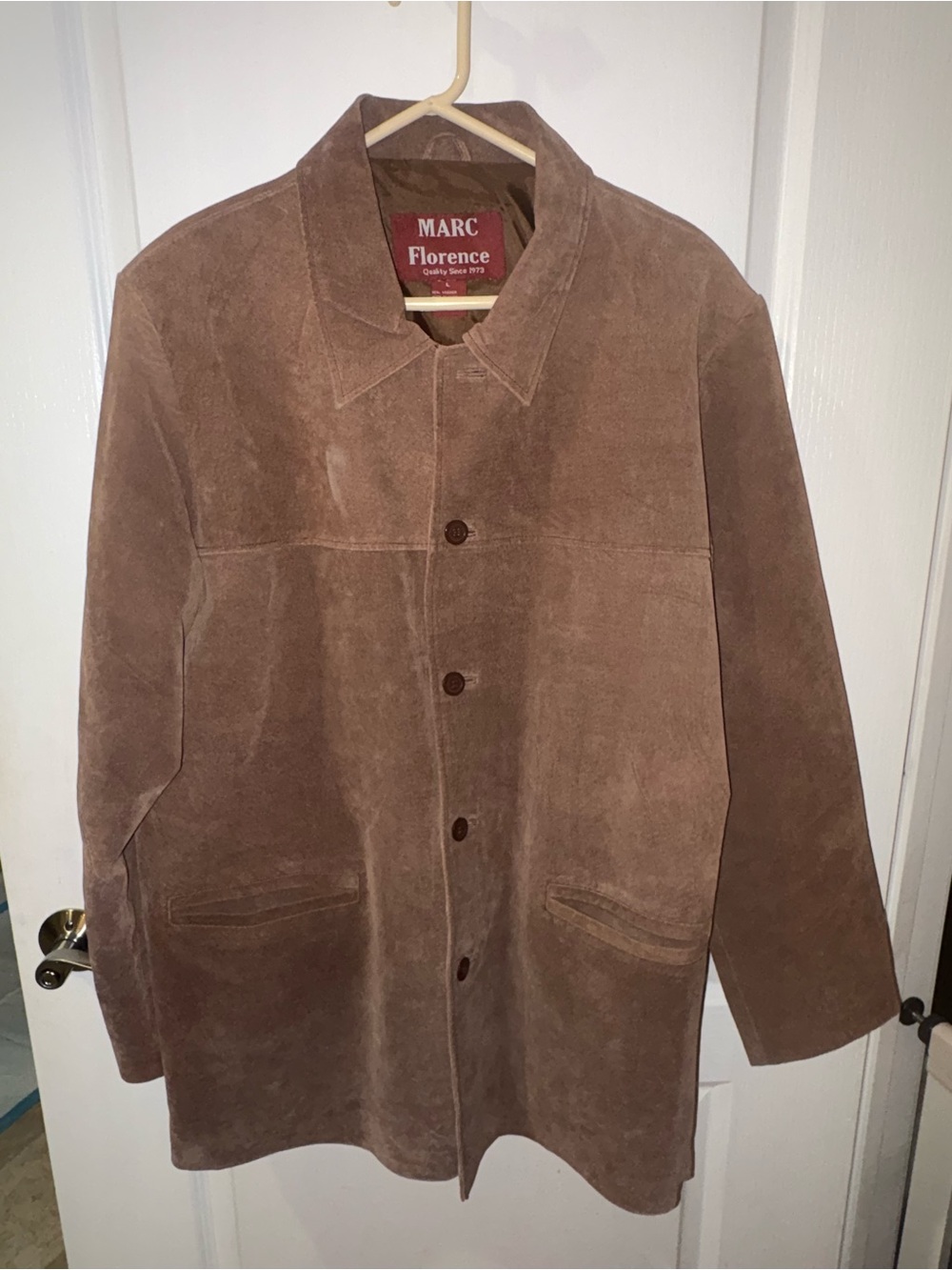vintage Marc Florence brown suede leather button-down coat. Men’s L